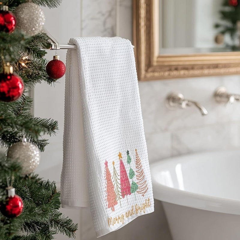 BitKan Pink Christmas Tree Bathroom Hand Towels - Merry Bright Christmas Decor for Kitchen, Xmas Decorative Hand Towels Gifts, Housewarming Gifts Idea New Home - Image 5